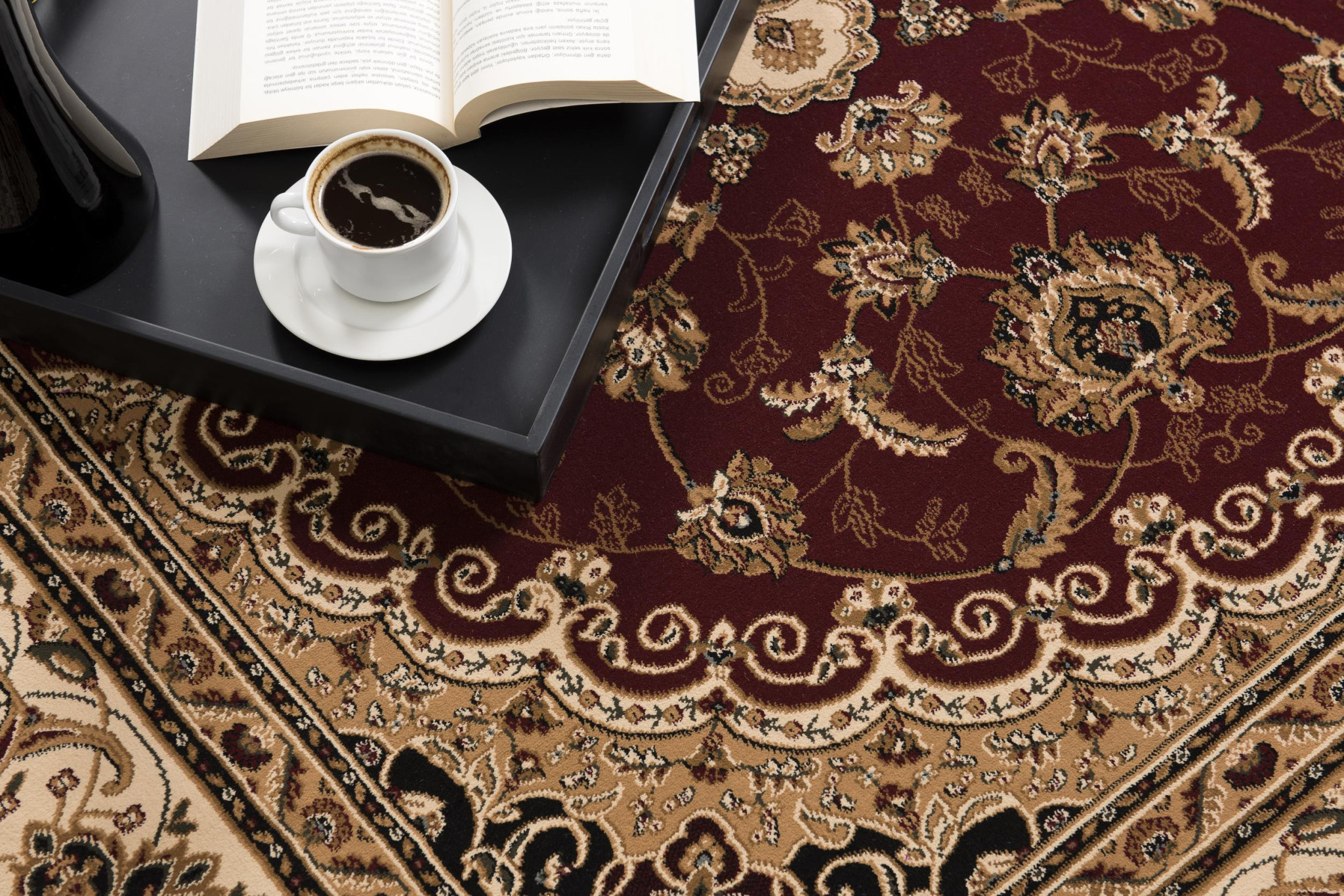 5" X 8" Red and Beige Floral Medallion Power Loom Area Rug
