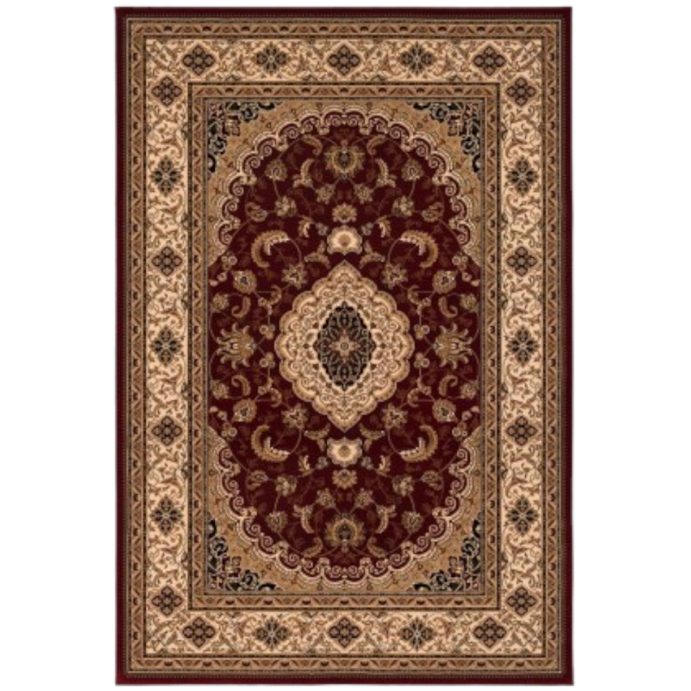 5" X 8" Red and Beige Floral Medallion Power Loom Area Rug