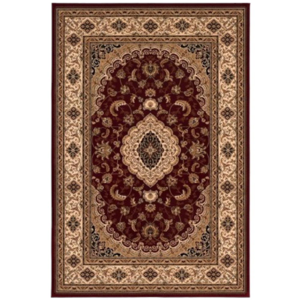 5" X 8" Red and Beige Floral Medallion Power Loom Area Rug