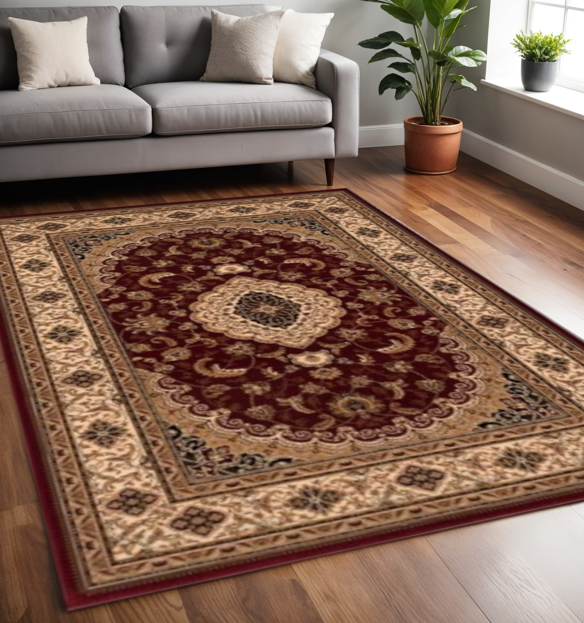 8' X 11' Red and Beige Floral Medallion Power Loom Area Rug-395380-1