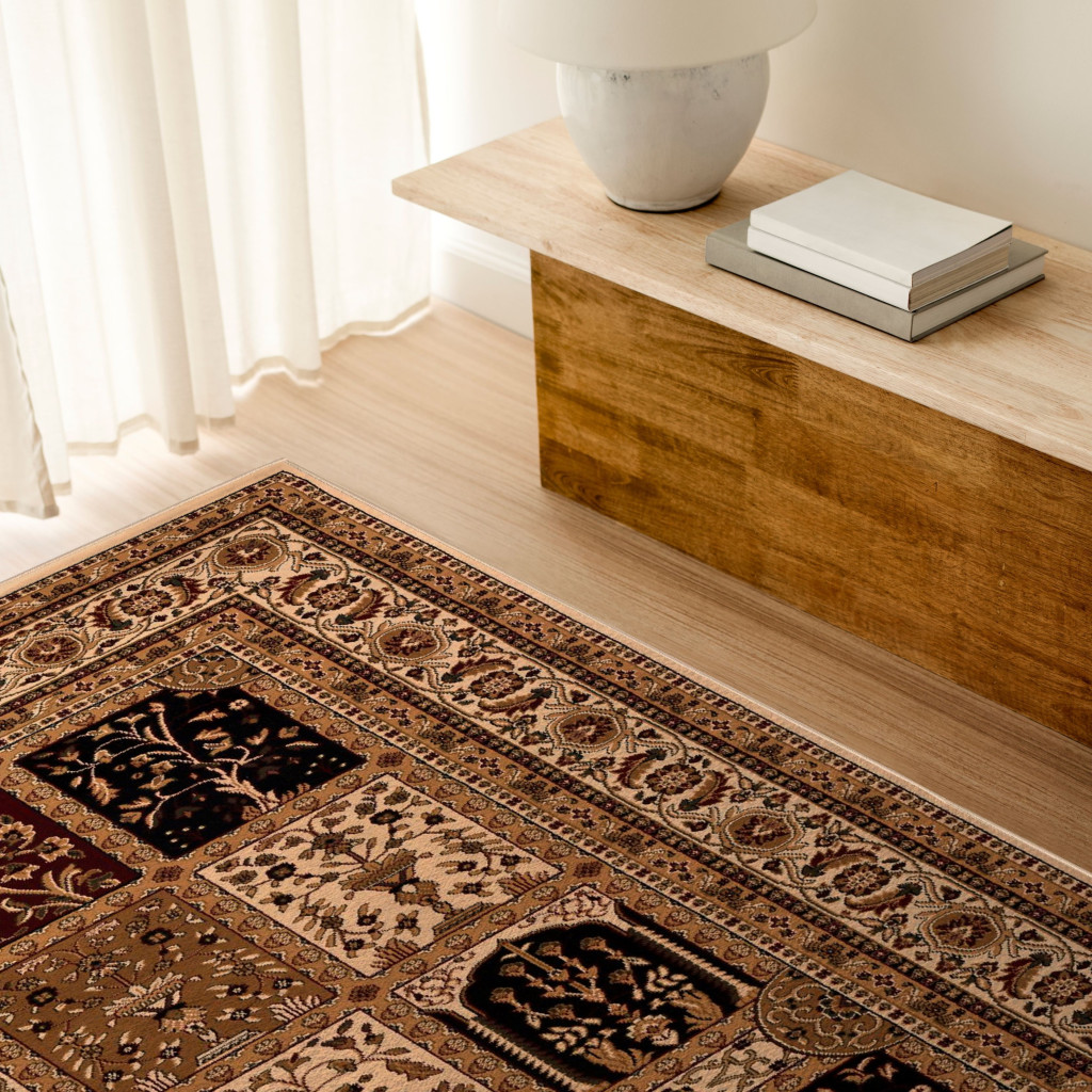 10" Runner Beige and Black Oriental Power Loom Runner Rug