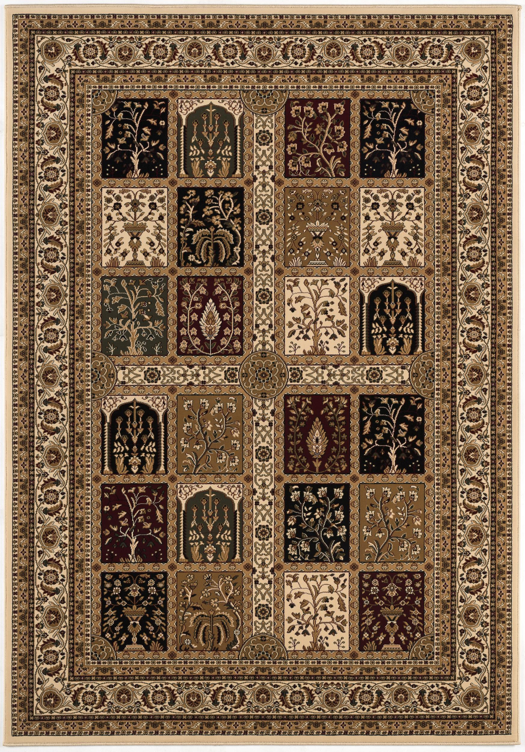5" X 8" Beige and Black Oriental Power Loom Area Rug