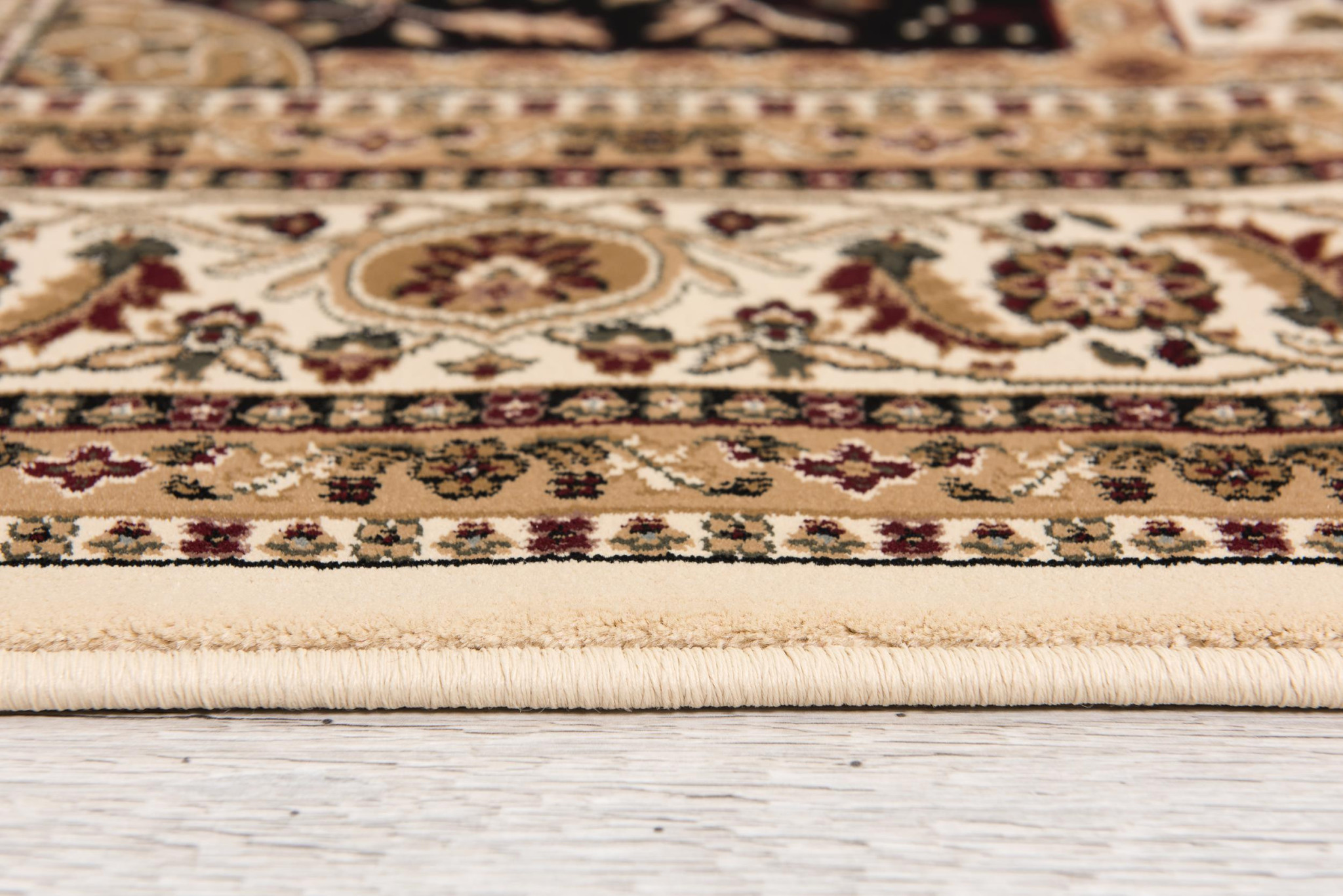 5" X 8" Beige and Black Oriental Power Loom Area Rug