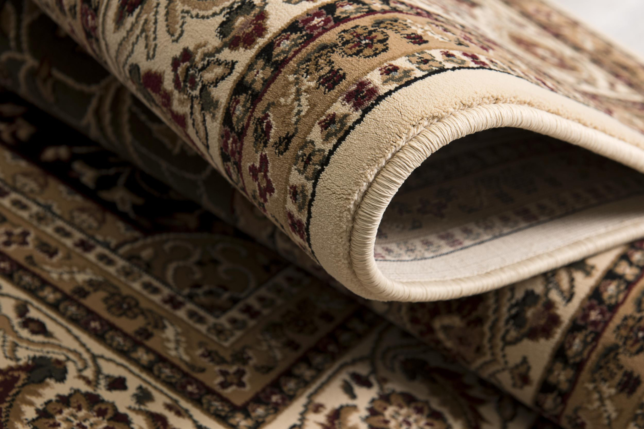 5" X 8" Beige and Black Oriental Power Loom Area Rug