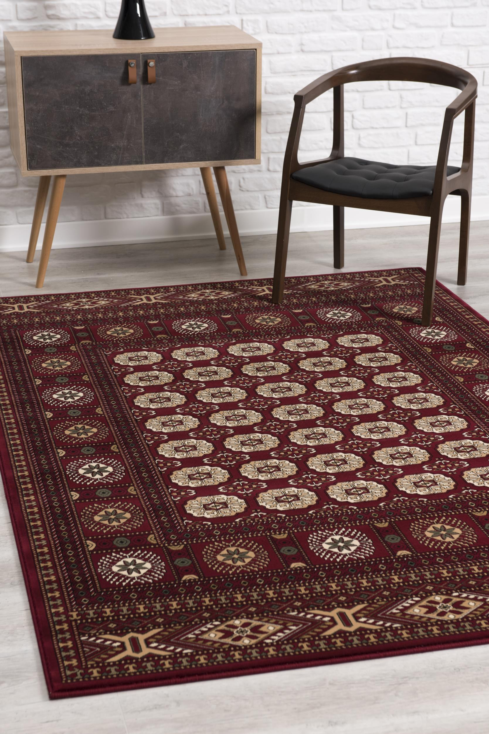 10" Runner Red and Ivory Floral Medallion Power Loom Runner Rug