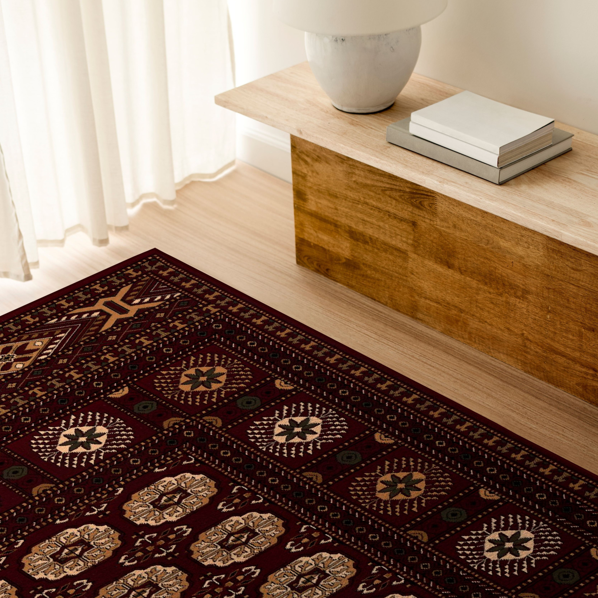 10" Runner Red and Ivory Floral Medallion Power Loom Runner Rug
