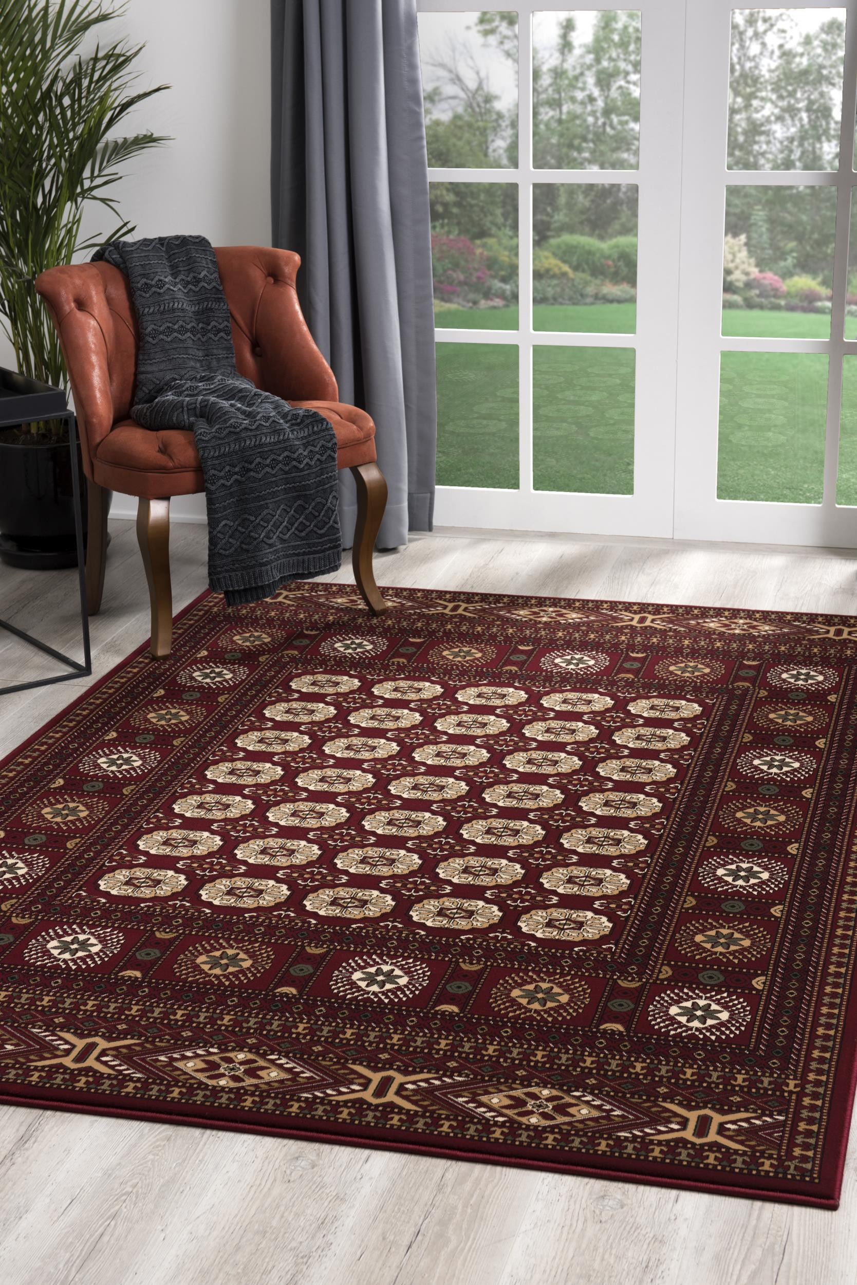 10" Runner Red and Ivory Floral Medallion Power Loom Runner Rug
