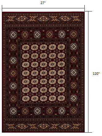 10" Runner Red and Ivory Floral Medallion Power Loom Runner Rug