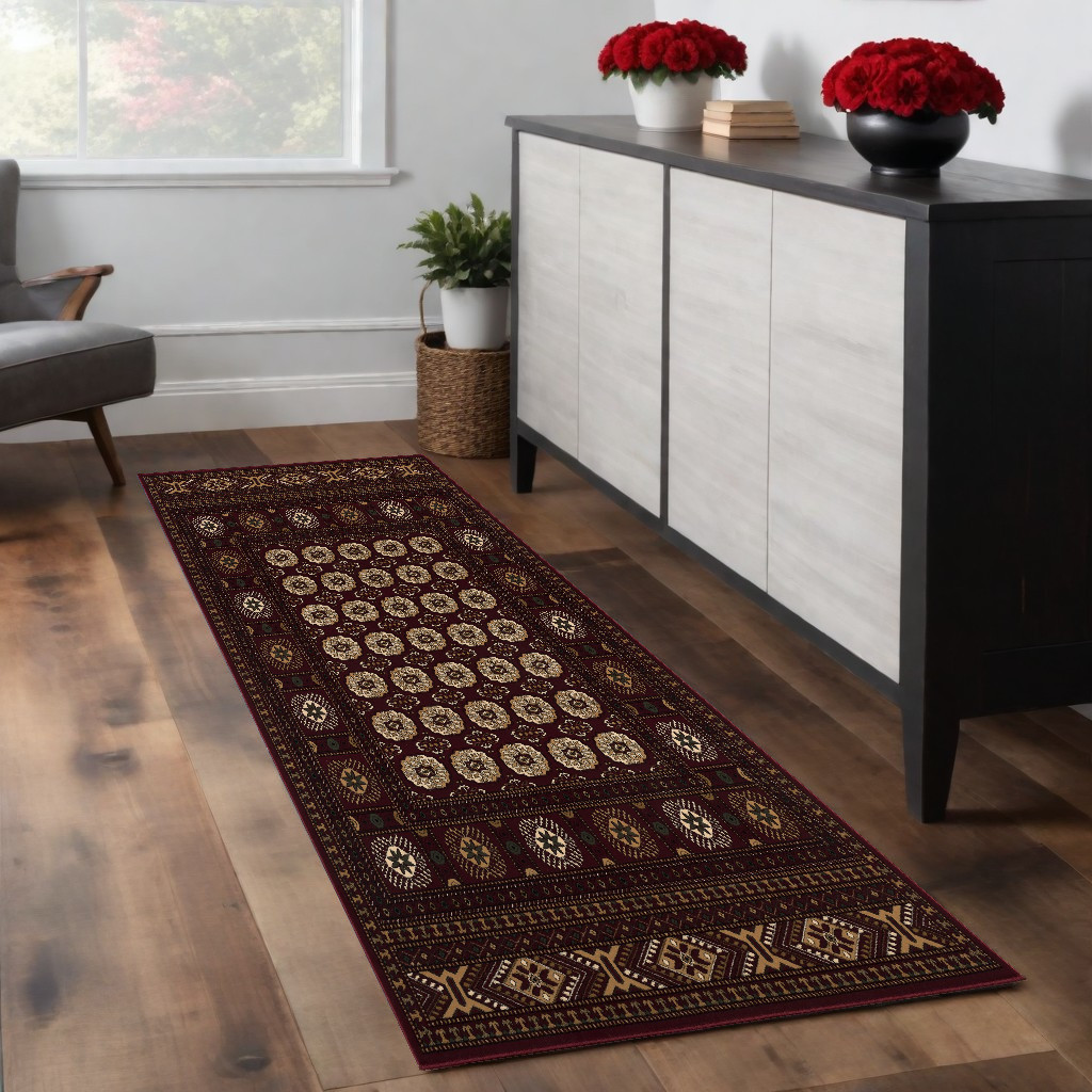2’ x 8’ Red Eclectic Geometric Pattern Runner Rug-395459-1