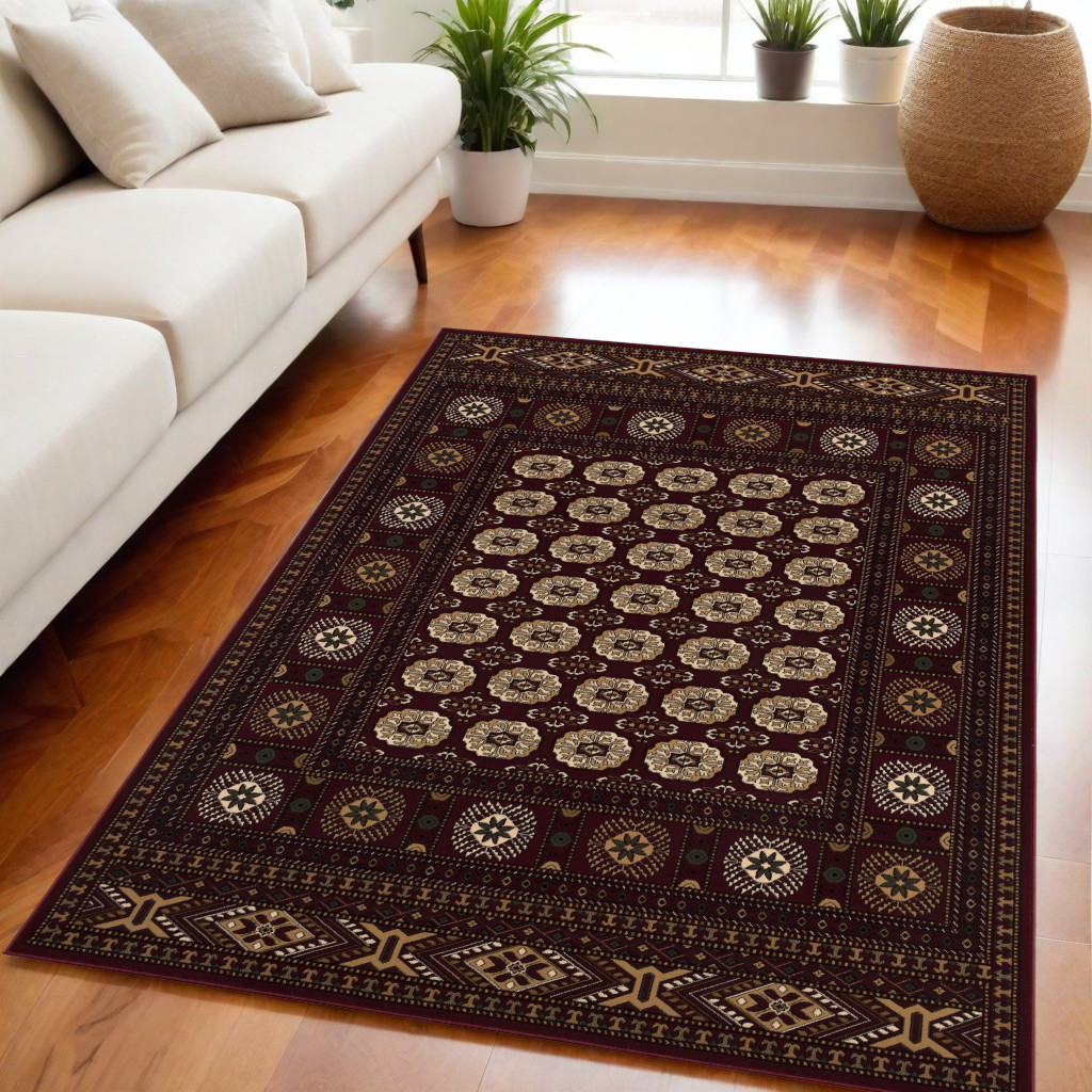 5" X 8" Red and Ivory Floral Medallion Power Loom Area Rug