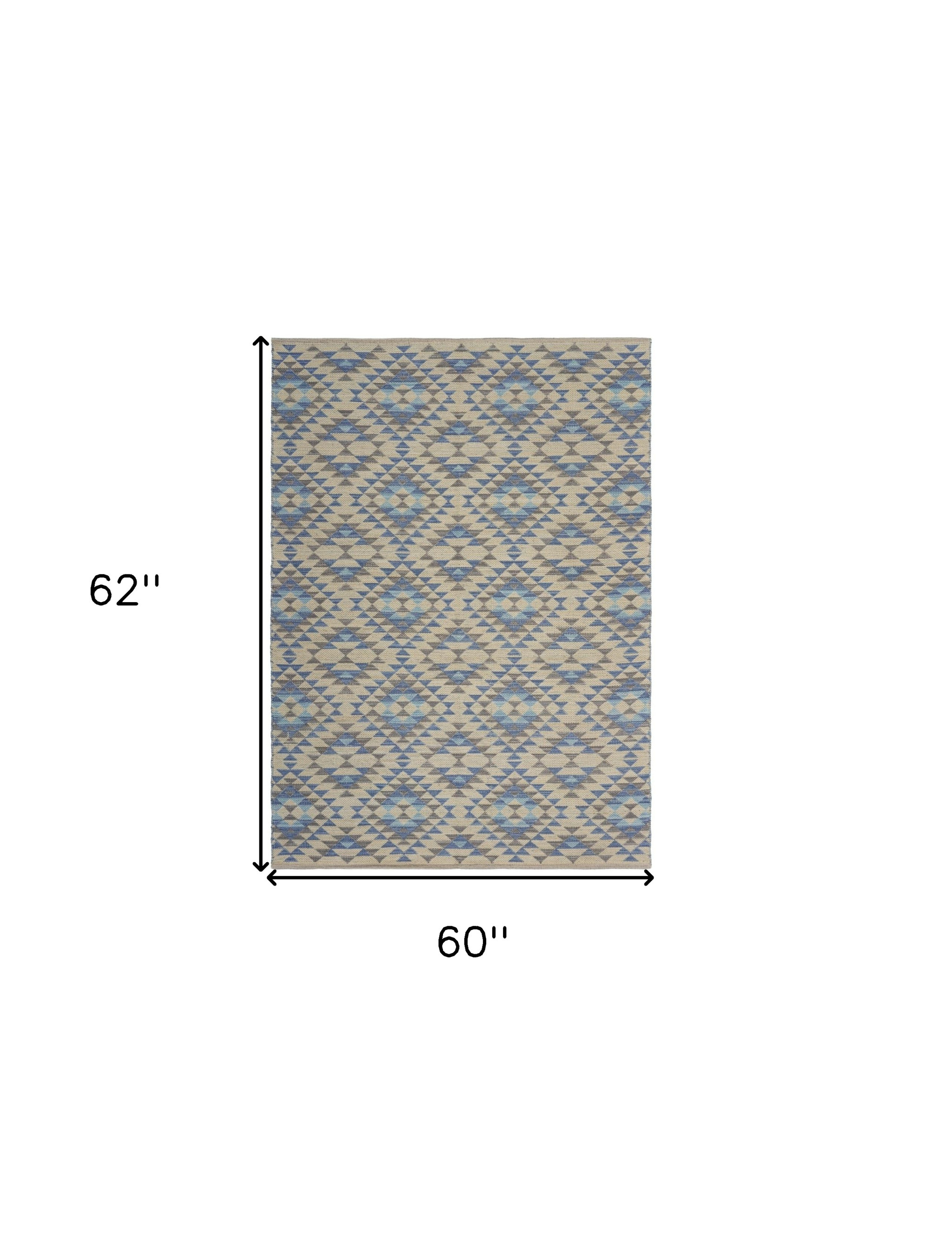 5" X 7" Blue Decorative Lattice Area Rug