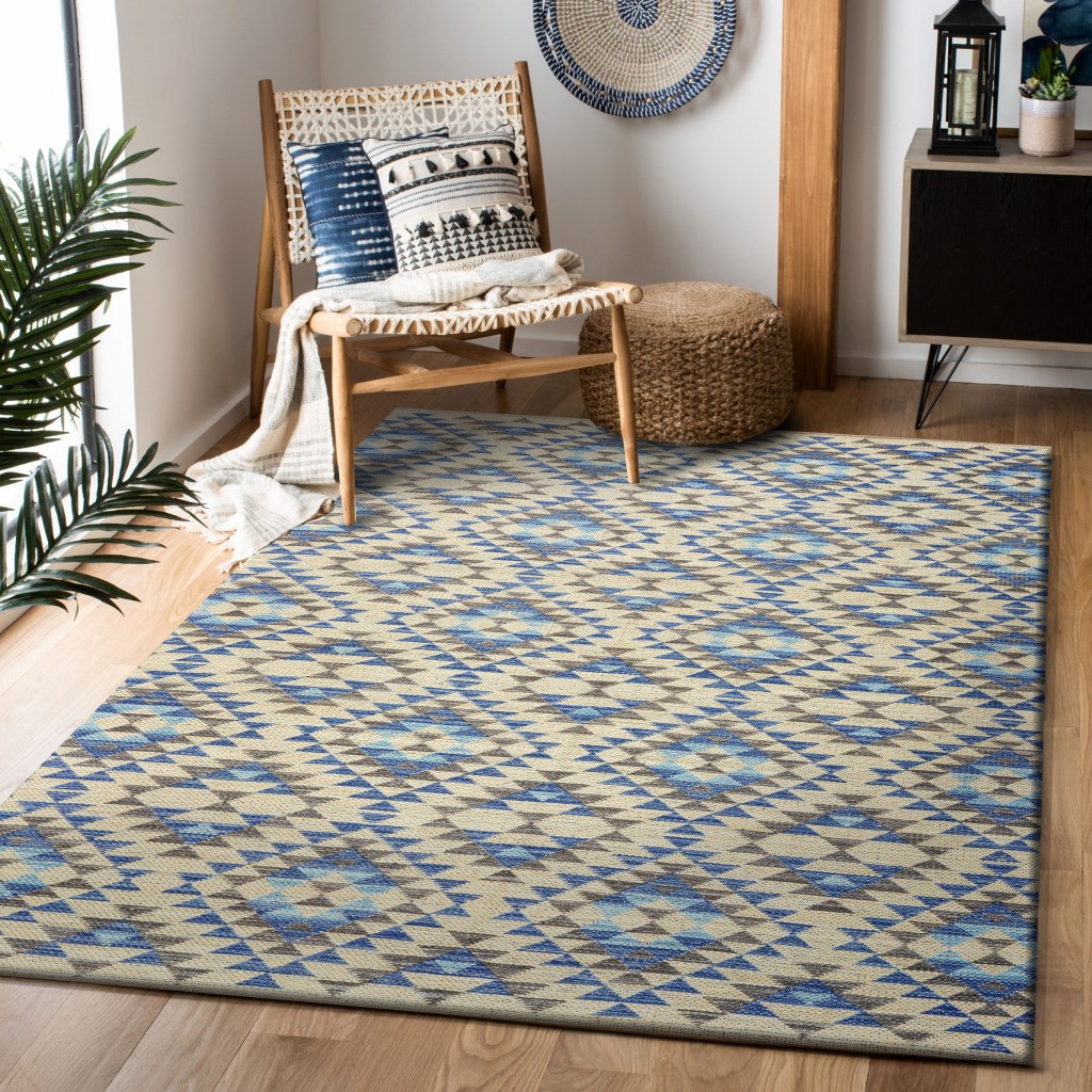 5" X 7" Blue Decorative Lattice Area Rug