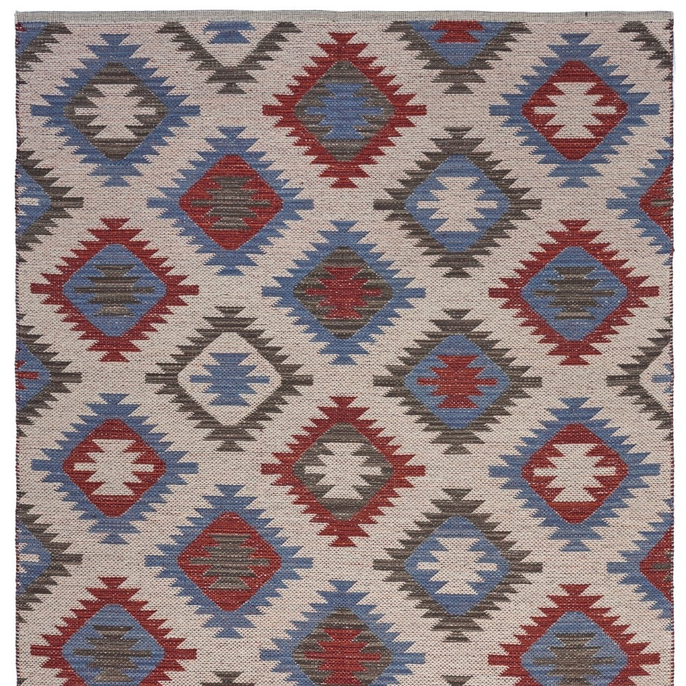 5" X 7" Red and Blue Geometric Diamonds Area Rug