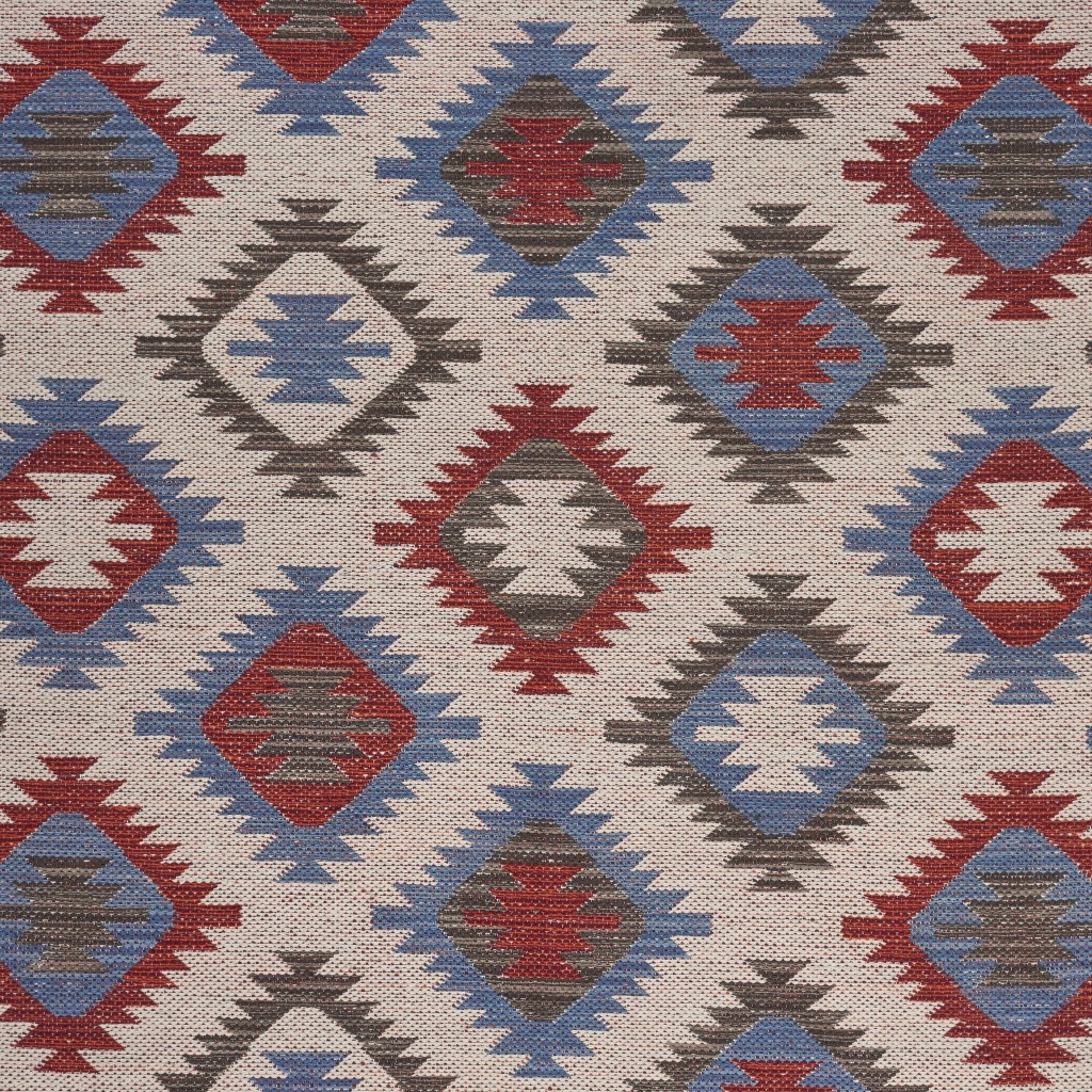 5" X 7" Red and Blue Geometric Diamonds Area Rug