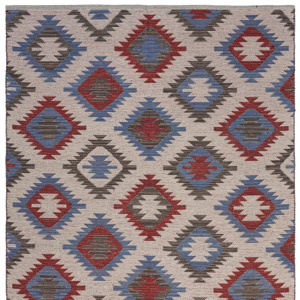 3" x 4" Red and Blue Geometric Diamonds Area Rug