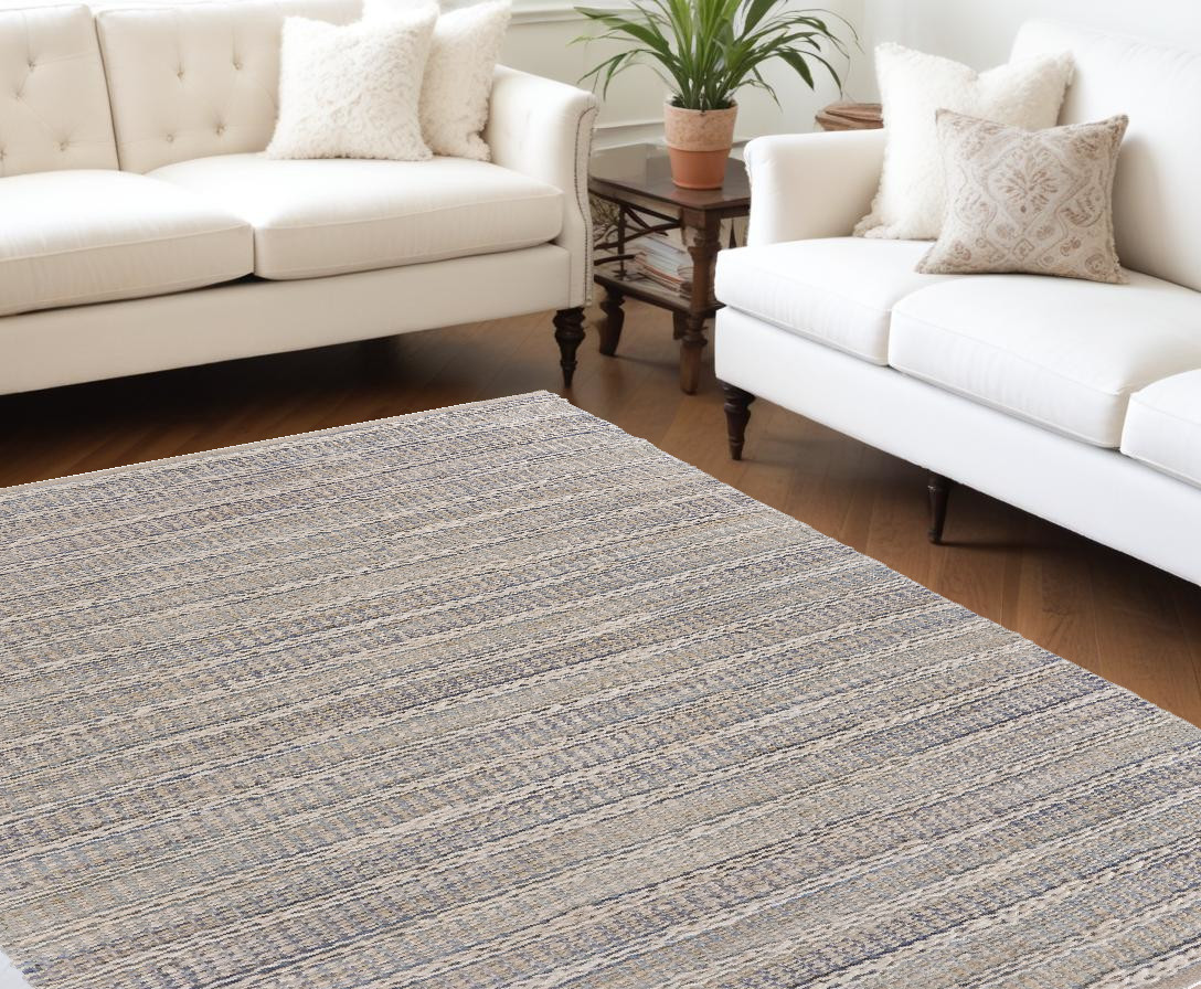 8' X 10' Blue and Cream Braided Jute Area Rug-395504-1