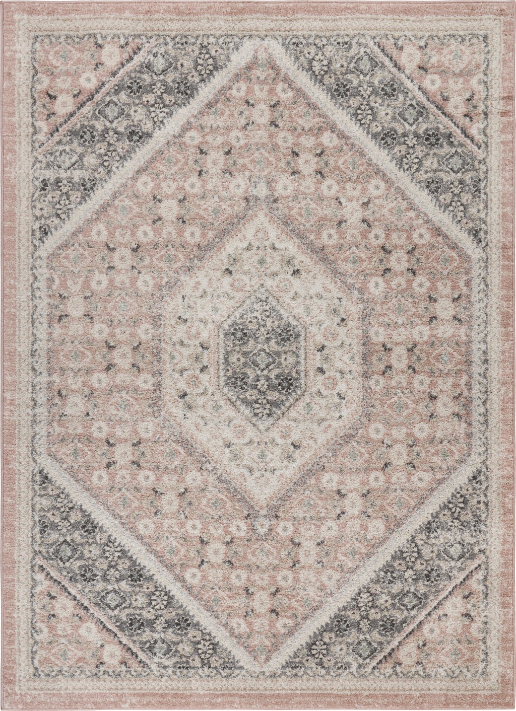 5’ x 7’ Gray and Soft Pink Traditional Area Rug-395600-1