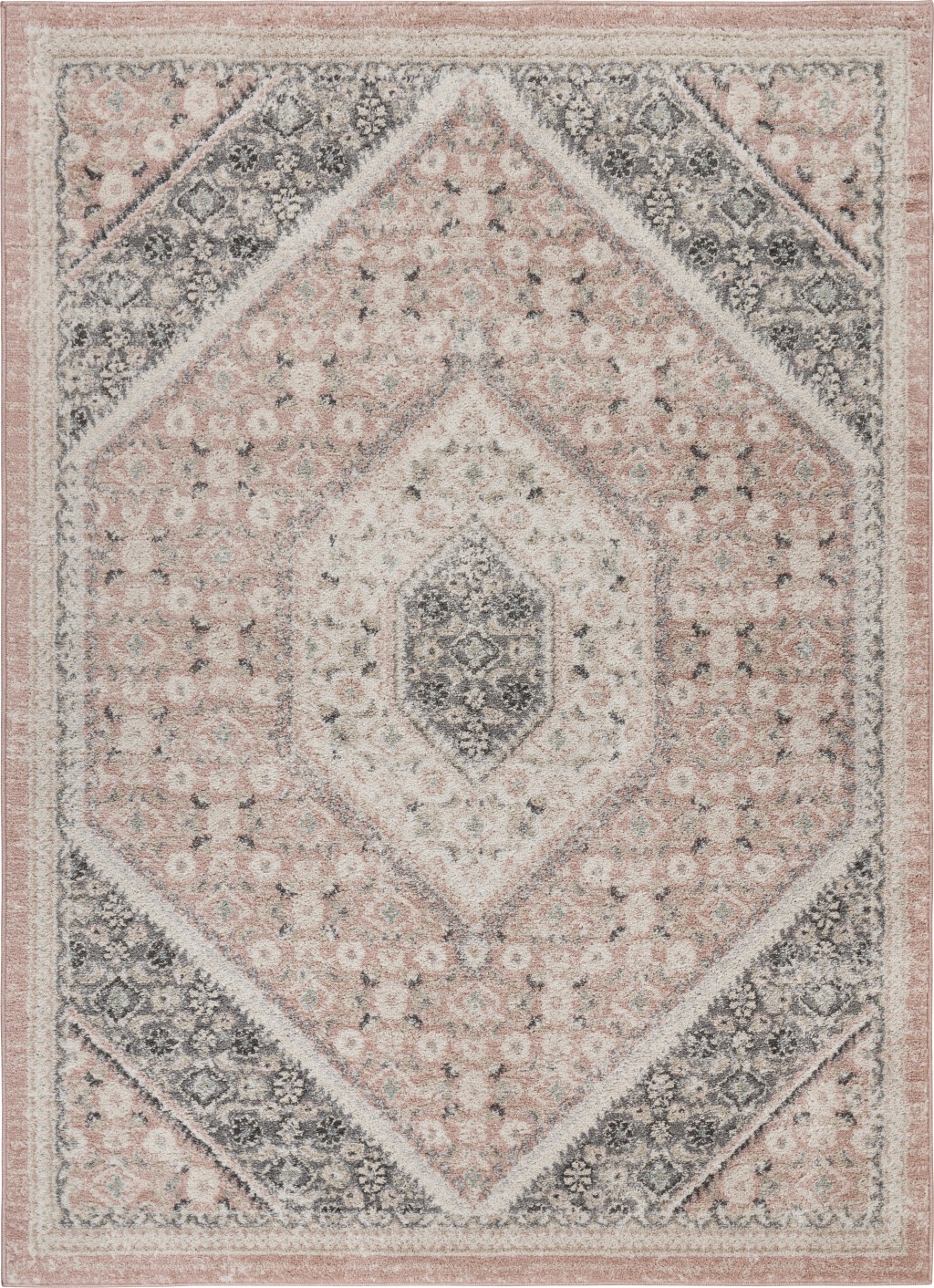 8' X 10' Gray and Soft Pink Traditional Area Rug-395601-1