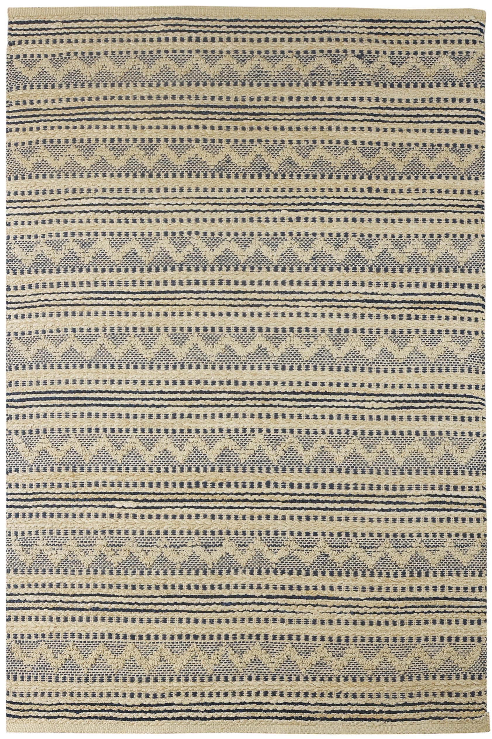 8' X 10' Blue and Beige Chevron Striped Area Rug-395611-1