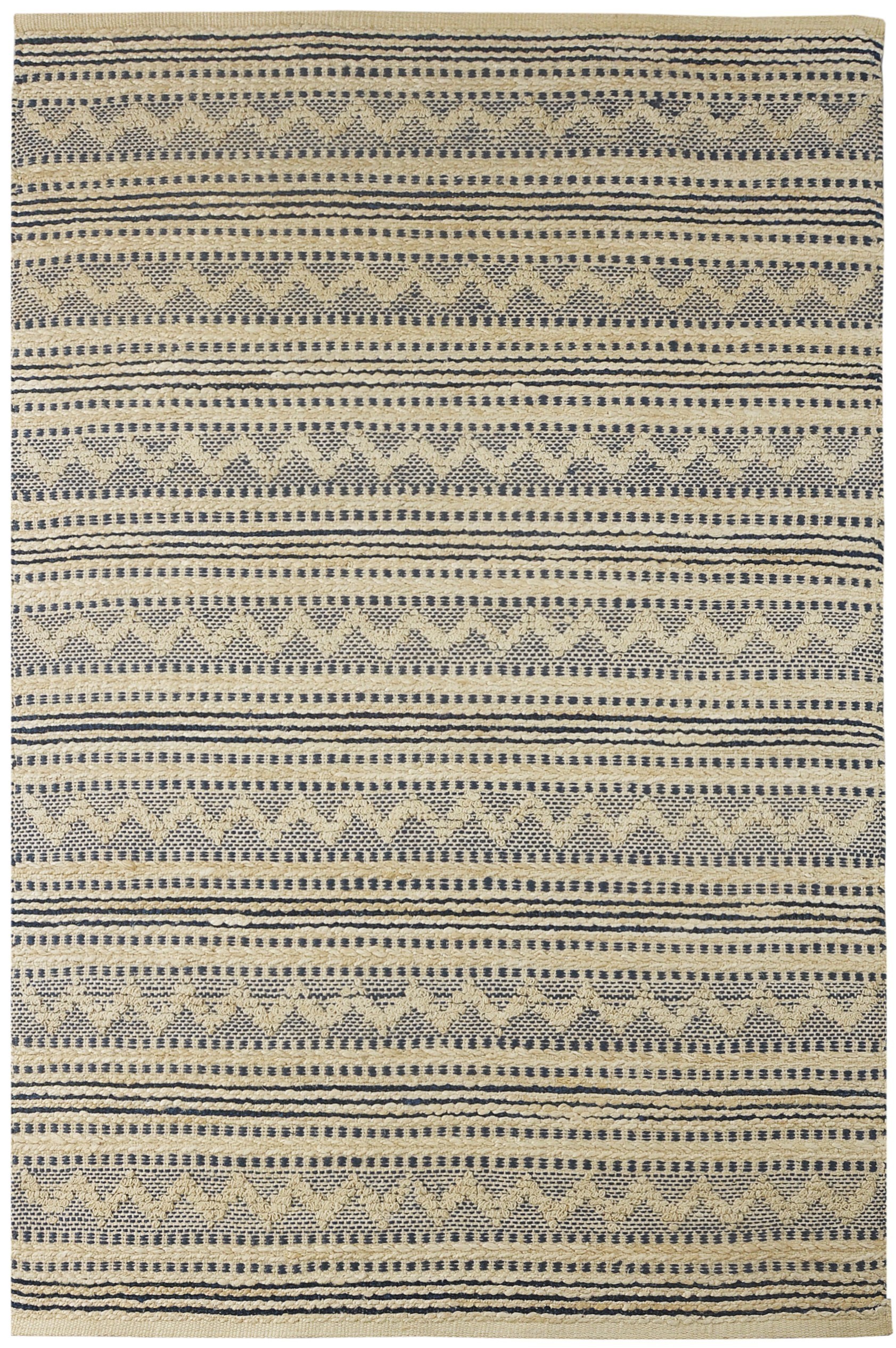 8’ x 10’ Blue and Beige Chevron Striped Area Rug-395611-1