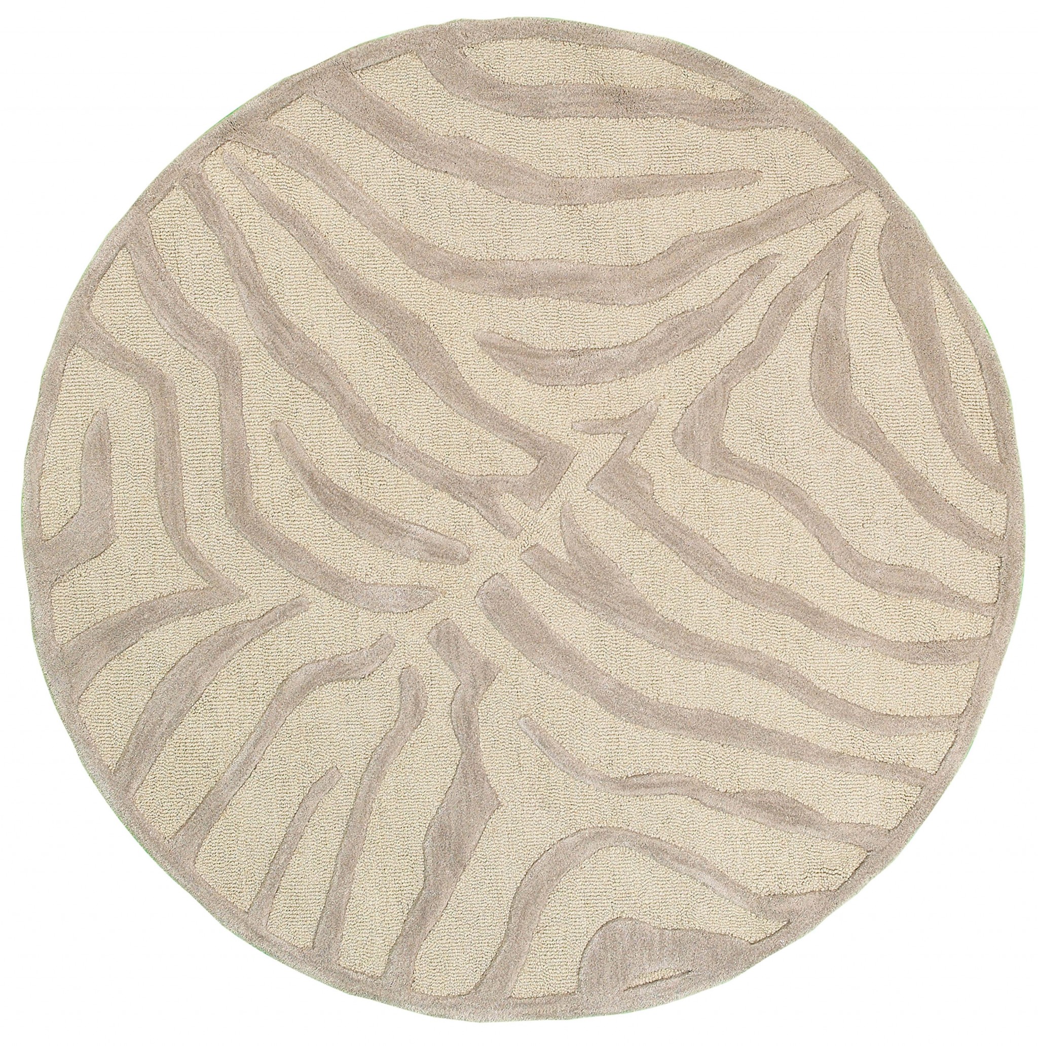 5’ Round Taupe Zebra Pattern Area Rug-395616-1