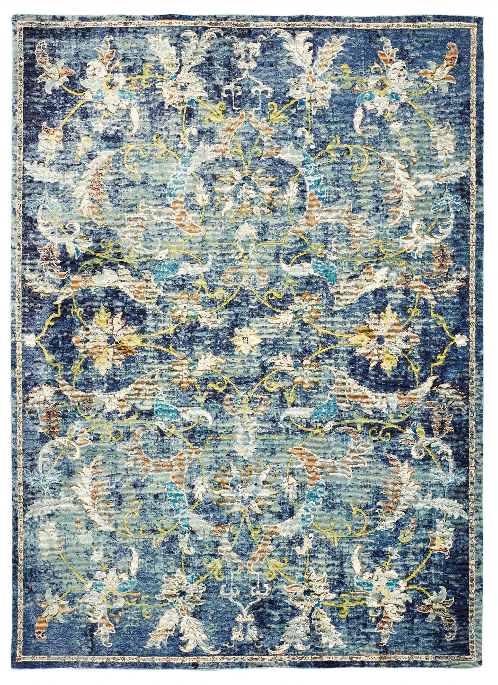 4’ x 6’ Blue and White Jacobean Pattern Area Rug-395704-1
