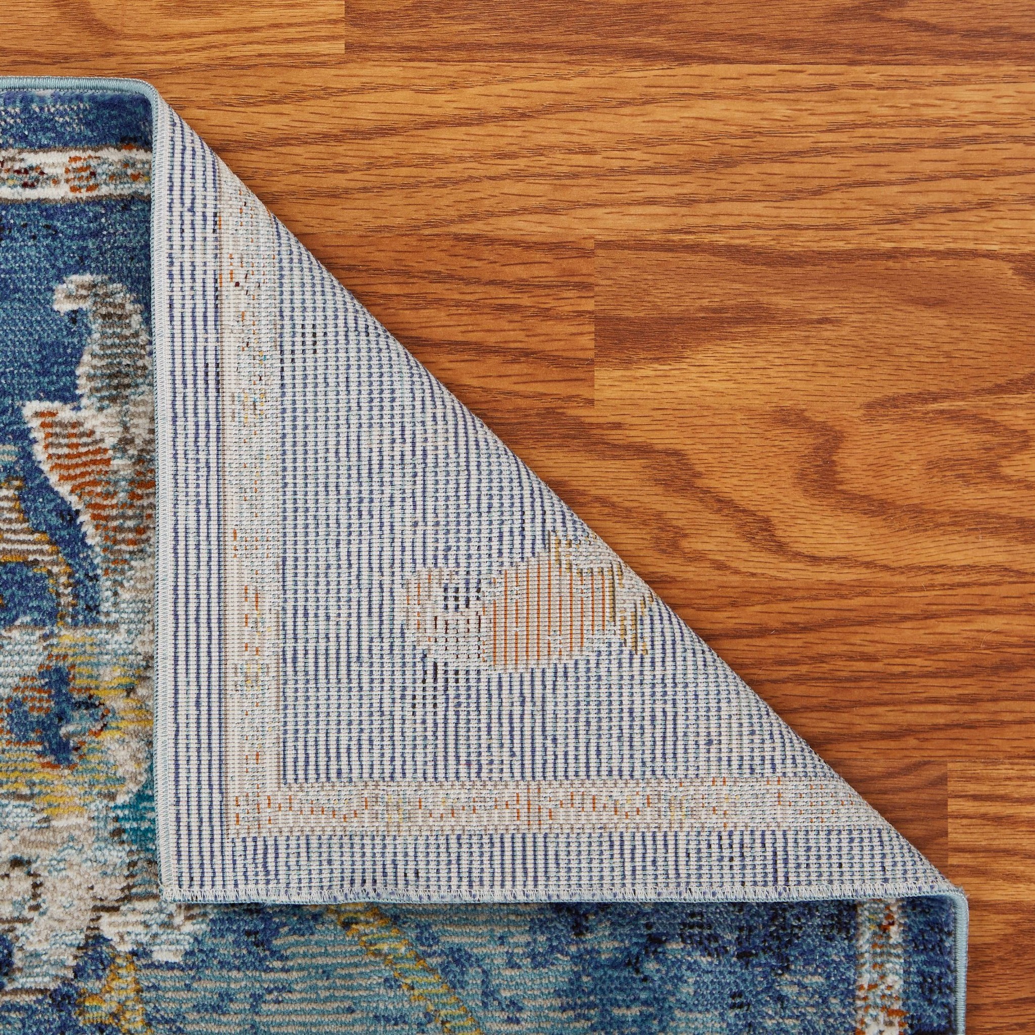 9" X 12" Blue and White Jacobean Pattern Area Rug