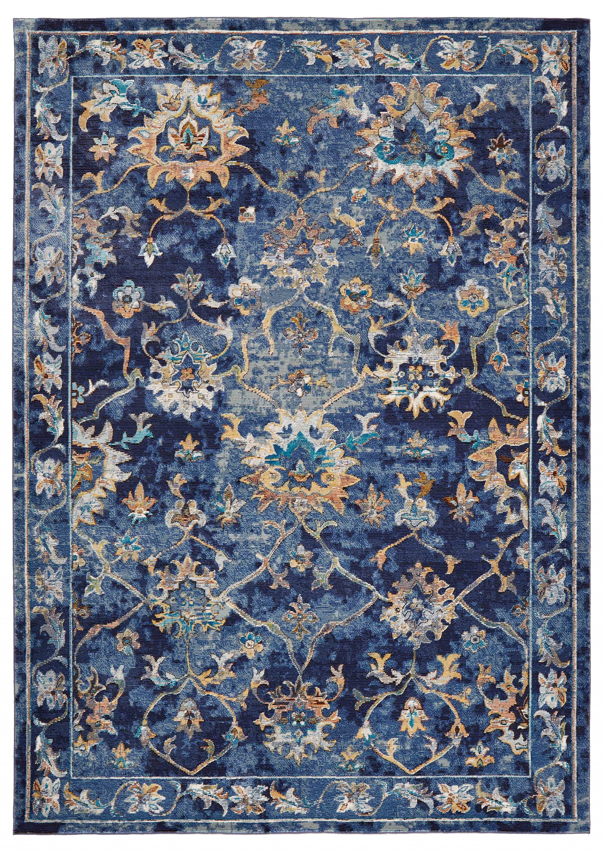 4’ x 6’ Blue and Gold Jacobean Area Rug-395709-1
