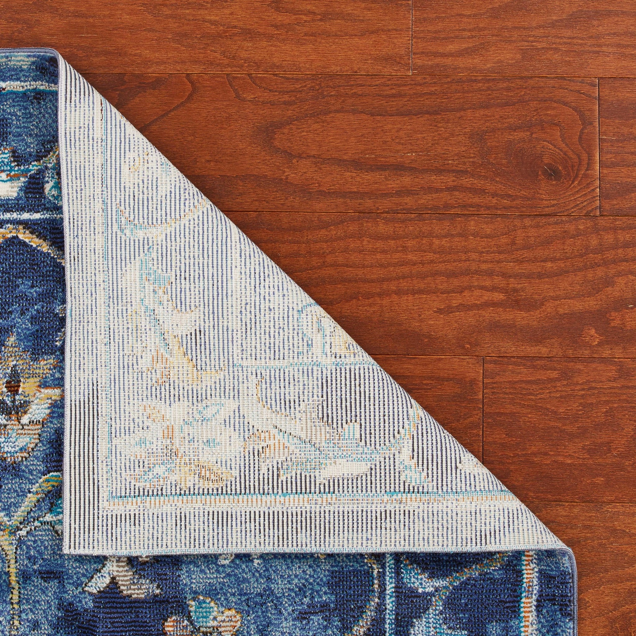 9" X 12" Blue Aqua and Gold Floral Distressed Area Rug