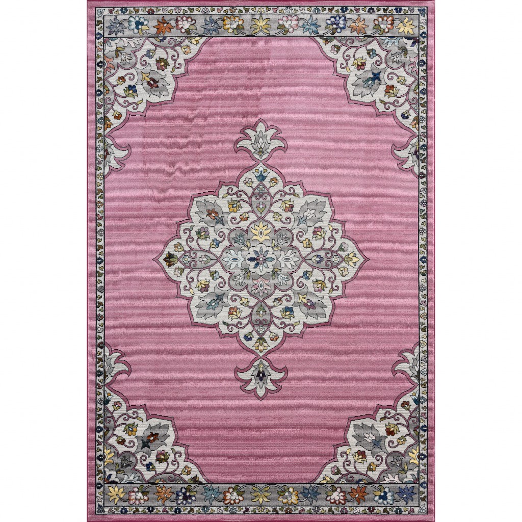 8’ x 10’ Pink Traditional Medallion Area Rug-395726-1