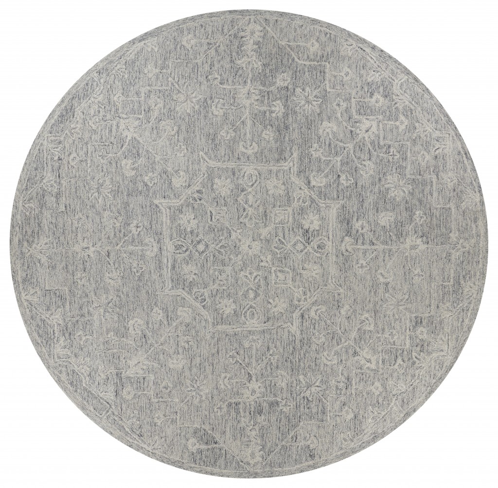 8’ Round Gray Floral Finesse Area Rug-395789-1