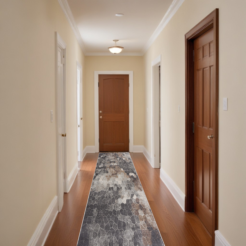 2" X 15" Beige Cobblestone Pattern Runner Rug