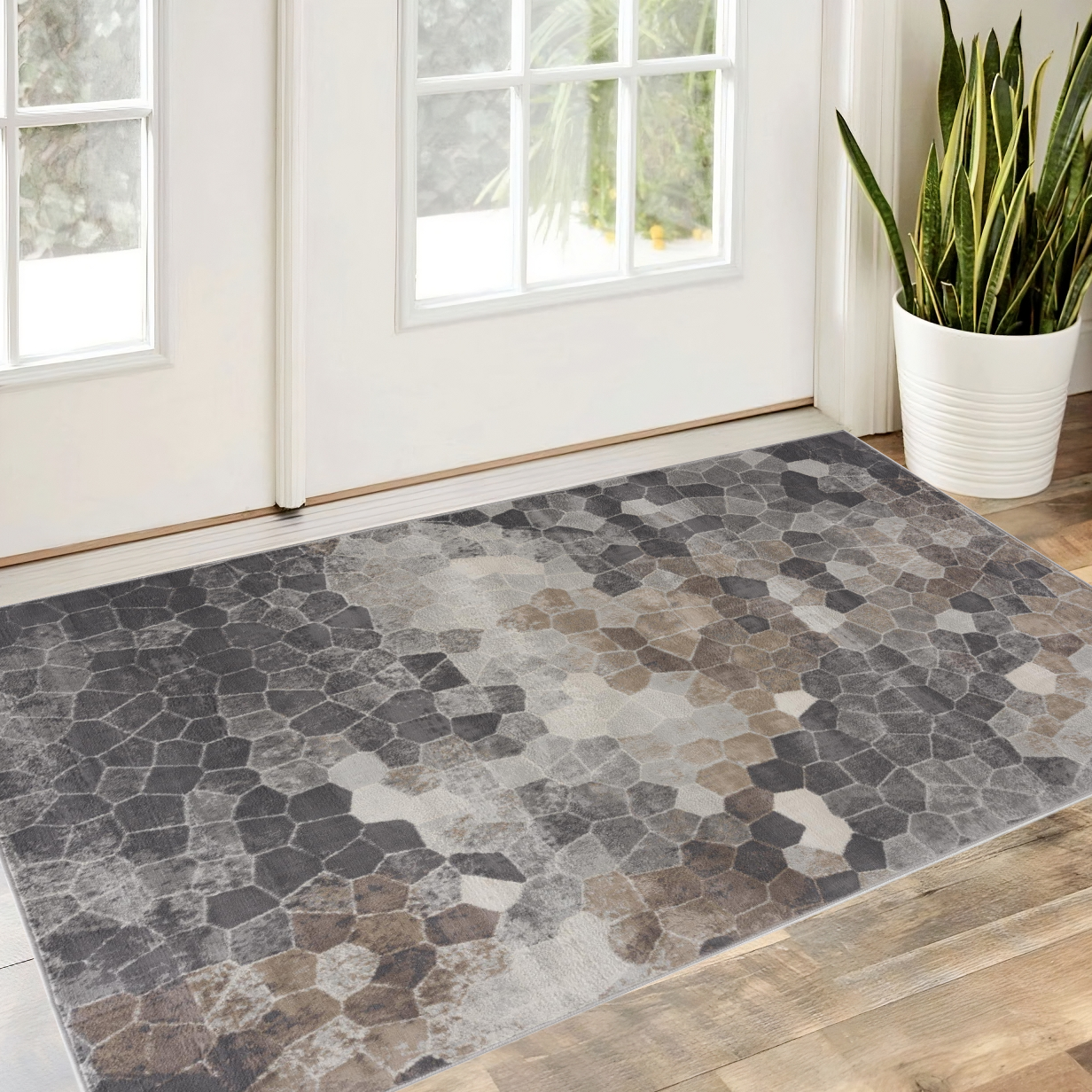 2" X 3" Beige Cobblestone Pattern Scatter Rug