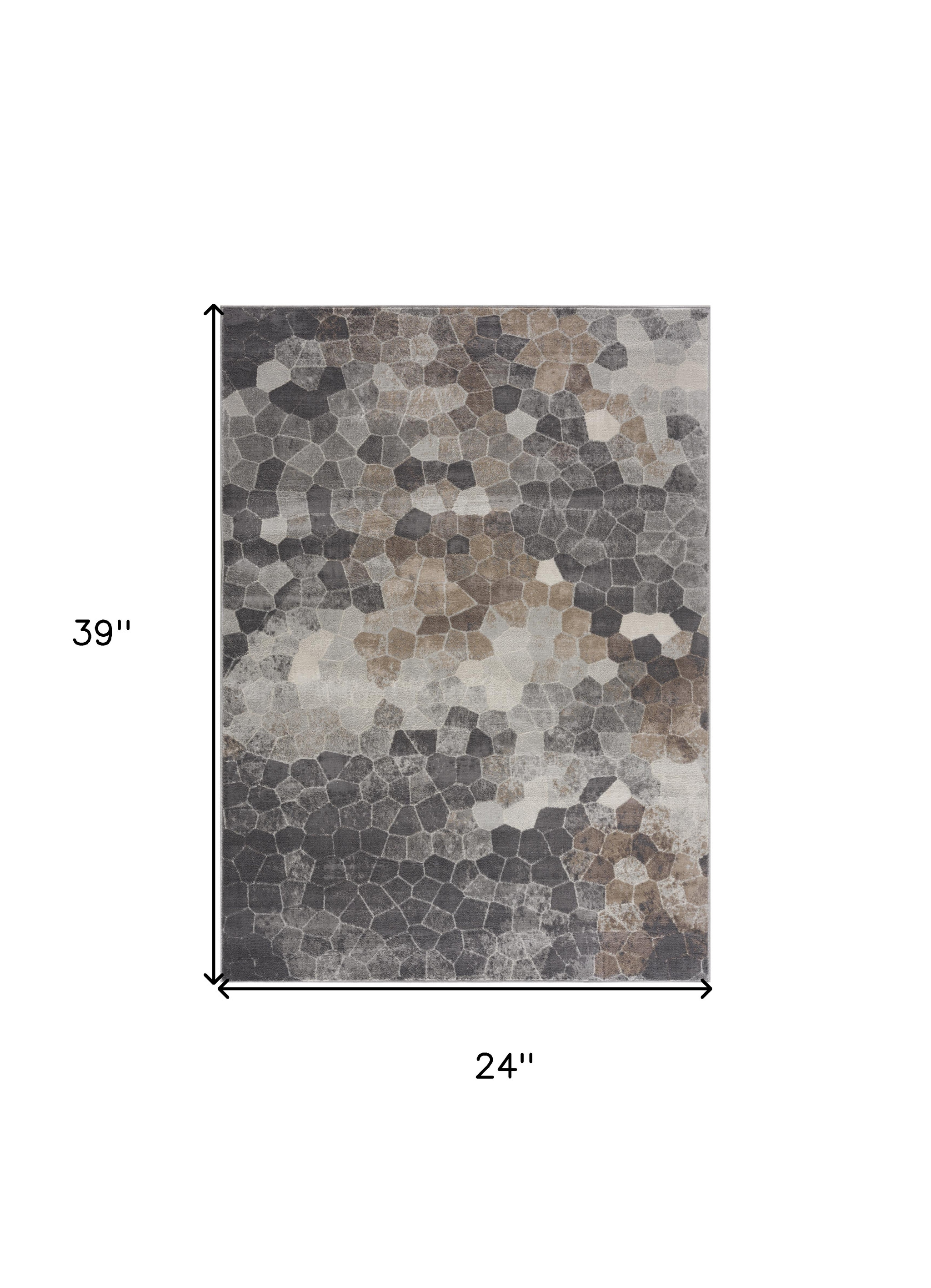 2" X 3" Beige Cobblestone Pattern Scatter Rug