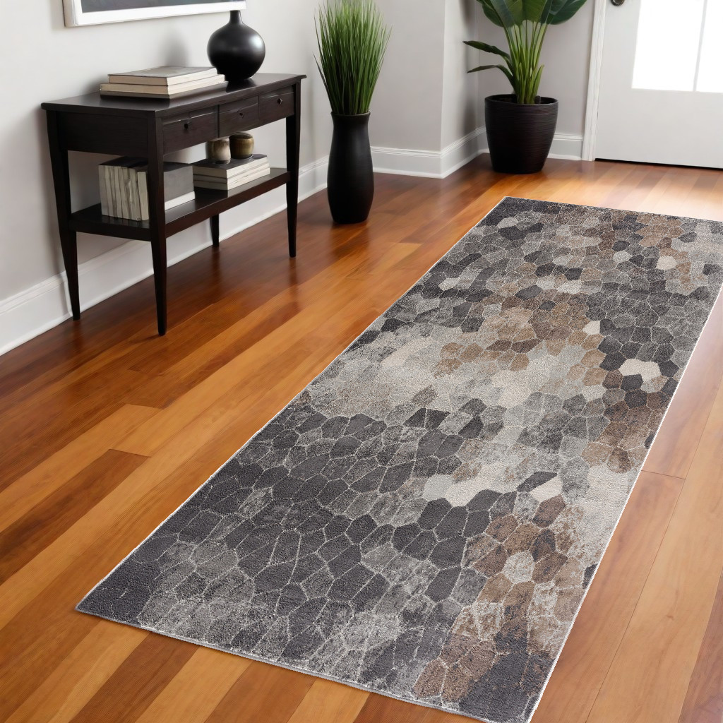 2" X 8" Beige Cobblestone Pattern Runner Rug