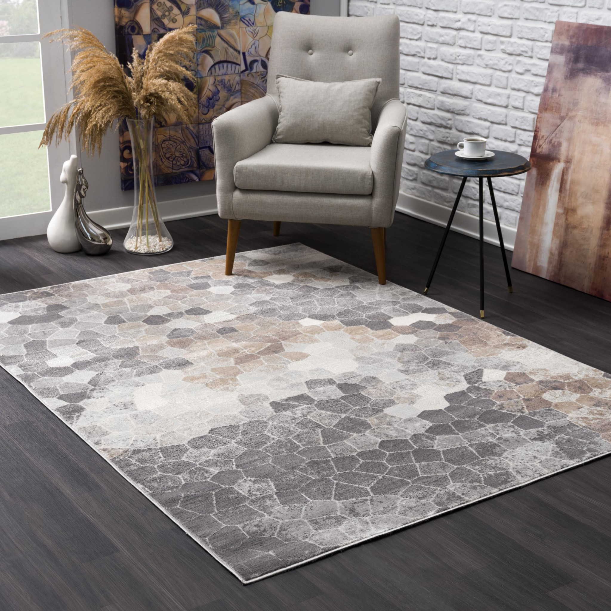 4" X 6" Beige Cobblestone Pattern Area Rug