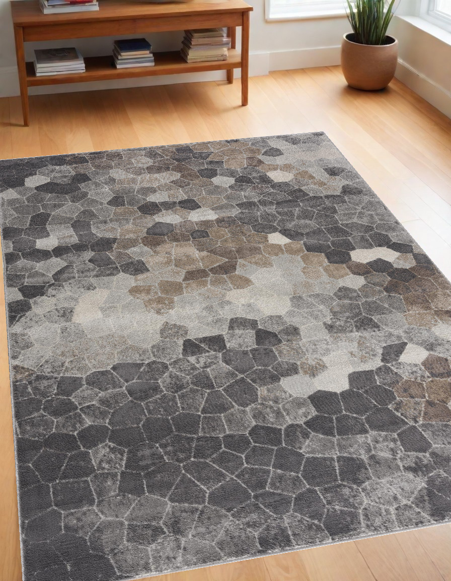 4" X 6" Beige Cobblestone Pattern Area Rug