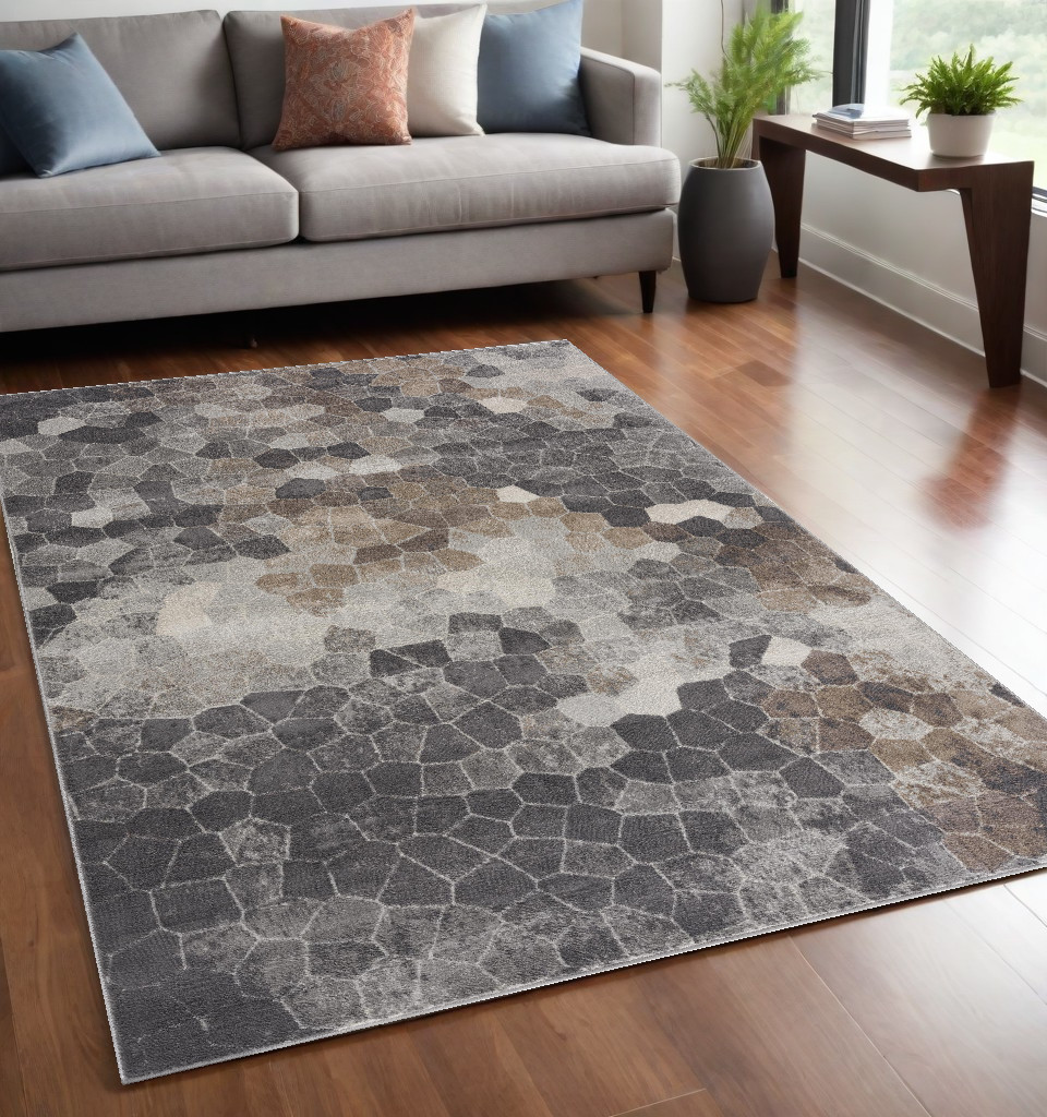 5" X 8" Beige Cobblestone Pattern Area Rug