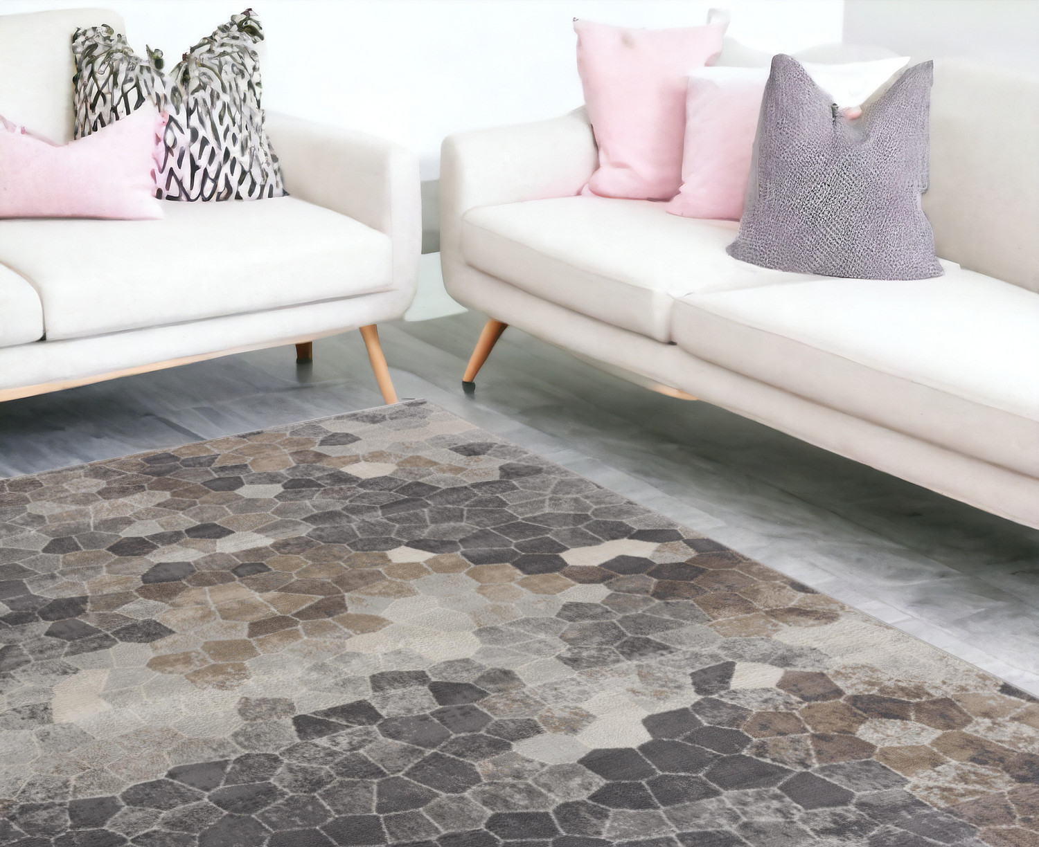 7" X 10" Beige Cobblestone Pattern Area Rug