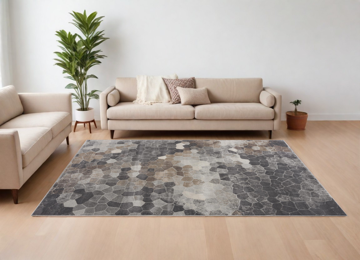 8" X 11" Beige Cobblestone Pattern Area Rug