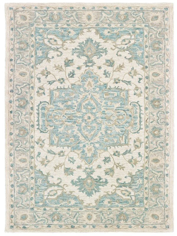 5’ x 8’ Turquoise and Cream Medallion Area Rug-395917-1