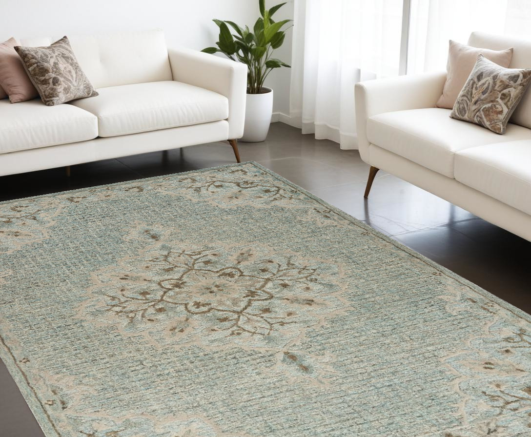 9' X 12' Blue Wool Hand Tufted Area Rug-395928-1