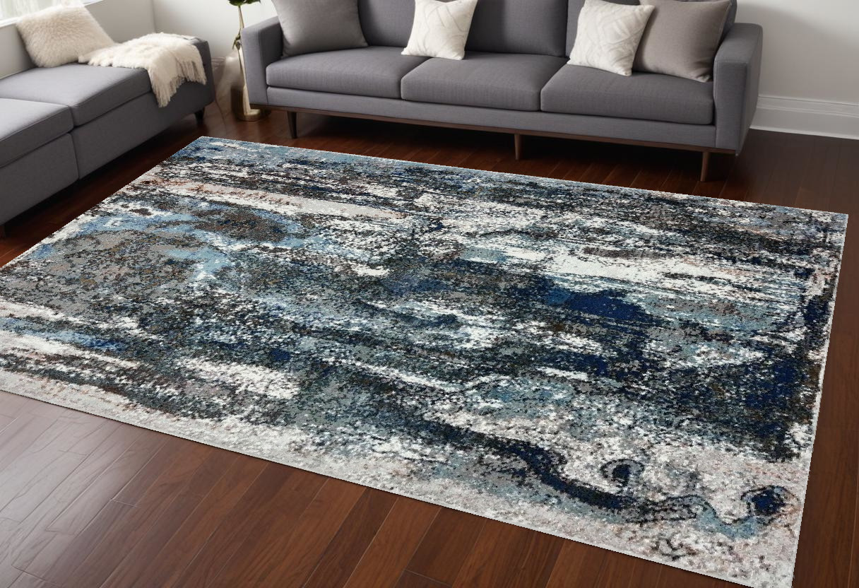8' X 10' Shades of Blue and Gray Abstract Marble Area Rug-395988-1