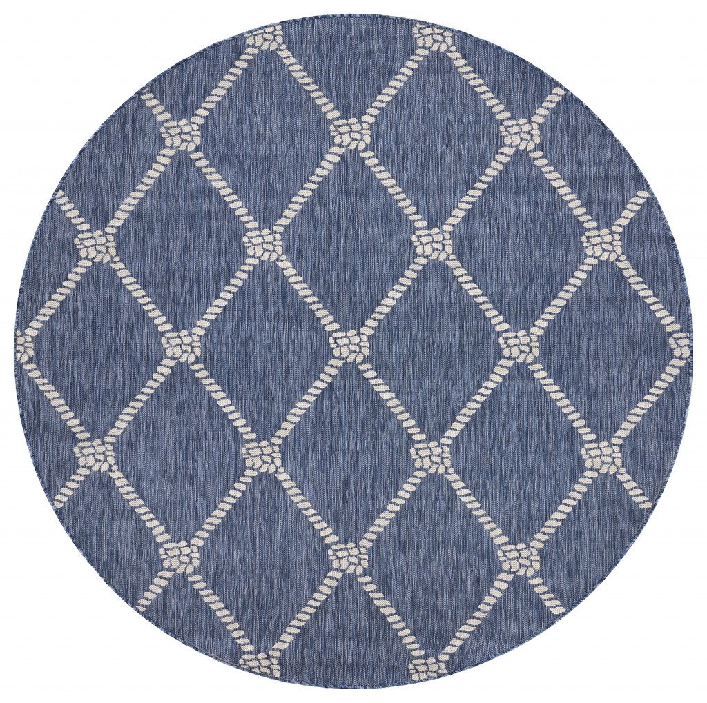 8' Round Blue And Gray Round Indoor Outdoor Area Rug-396127-1