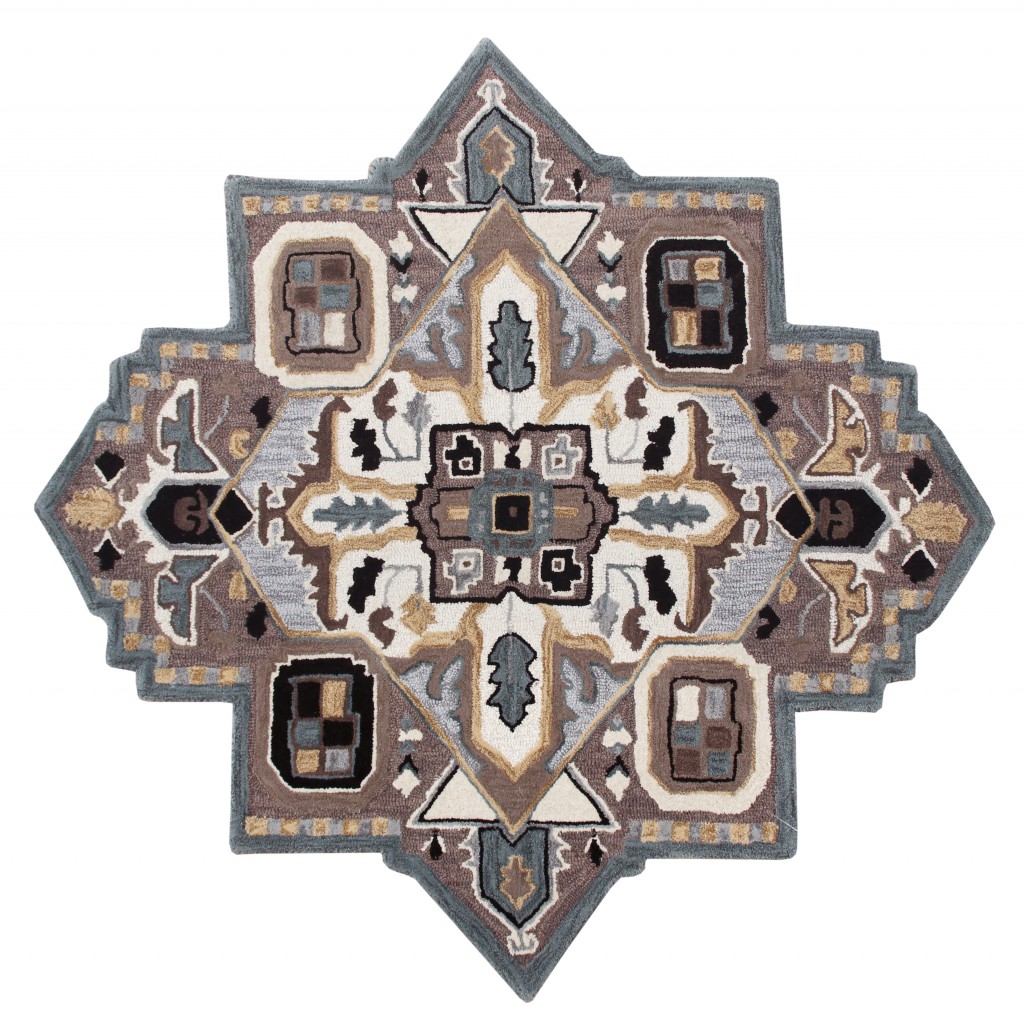 7’ Gray and Beige Medallion Area Rug-396151-1