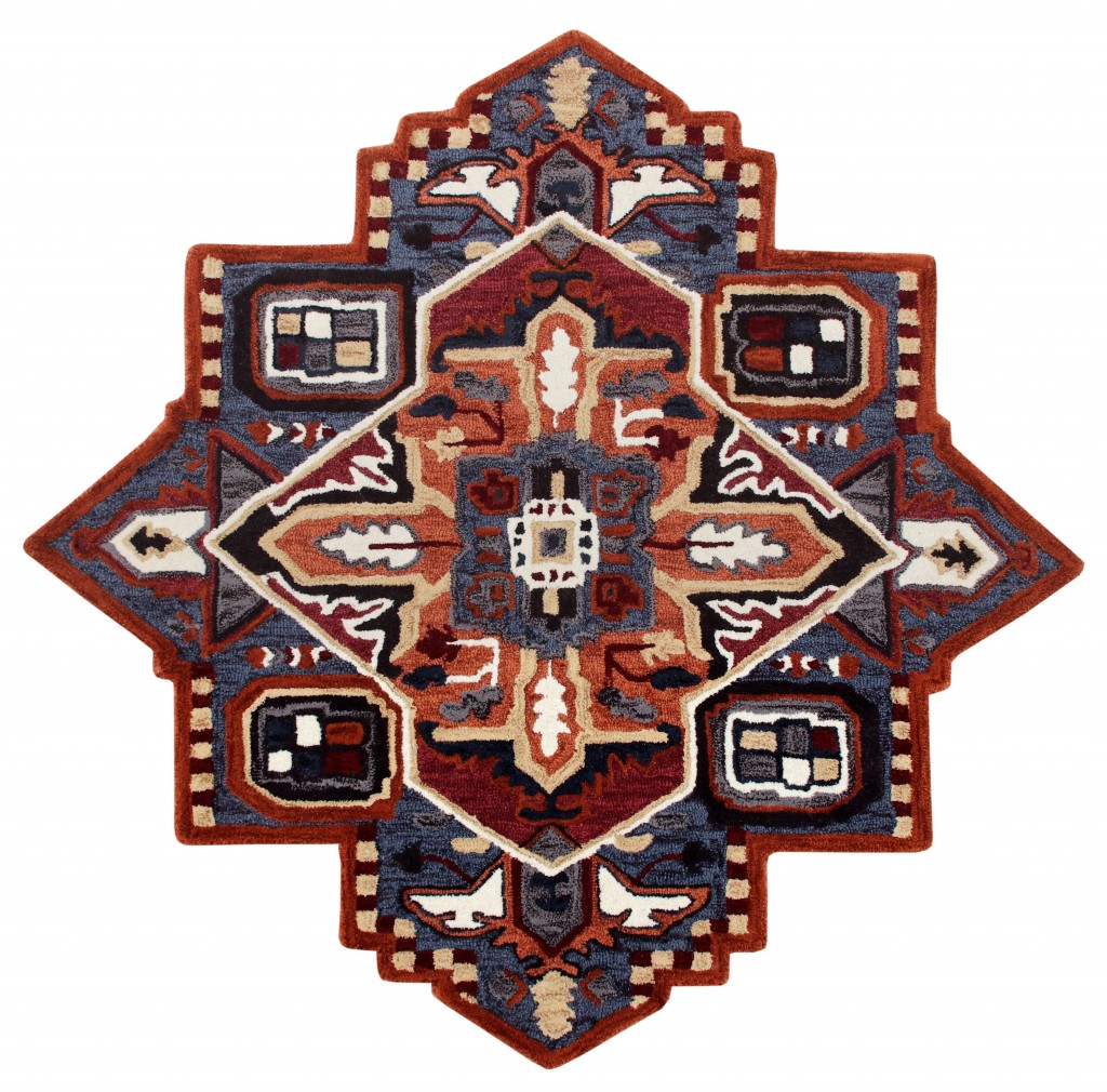 5’ Maroon and Blue Medallion Area Rug-396154-1