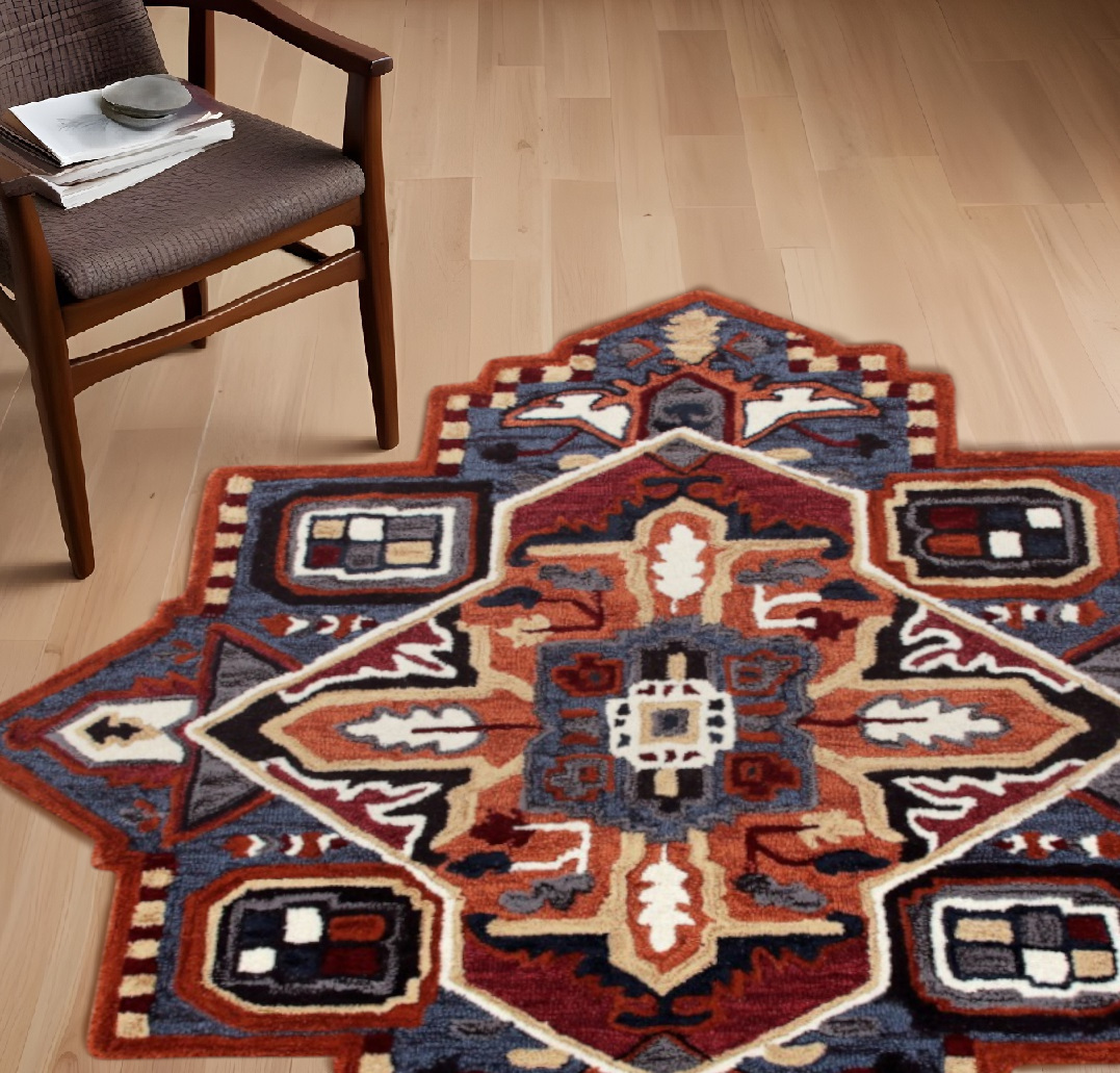 7' X 7' Blue And Red Wool Hand Tufted Area Rug-396155-1