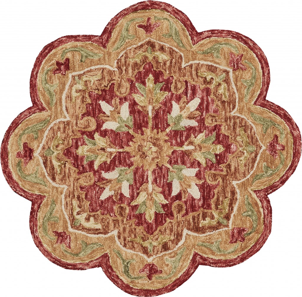 6’ Round Rustic Red Scalloped Edge Area Rug-396173-1