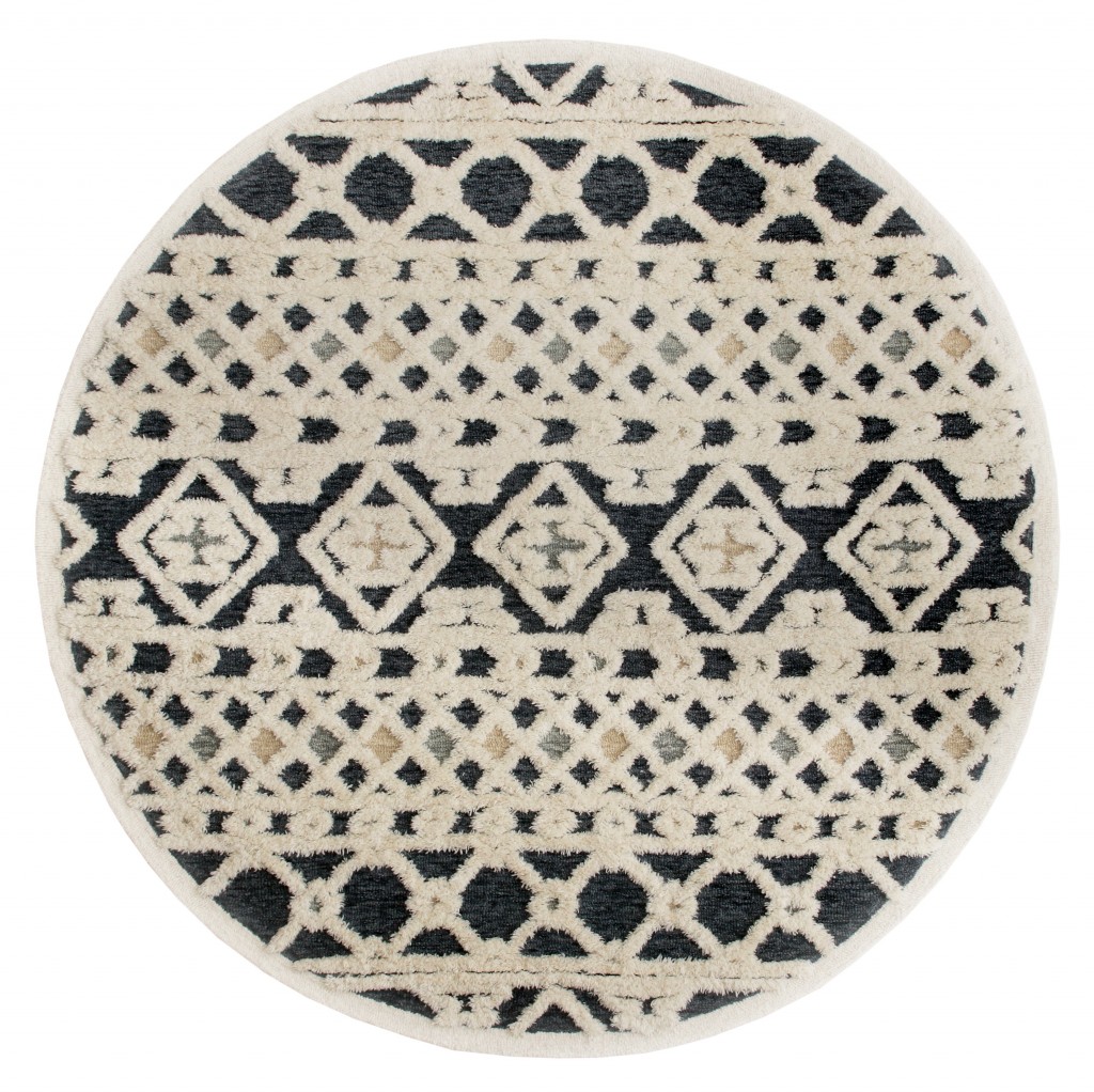 4’ Round Blue and Cream Decorative Area Rug-396180-1