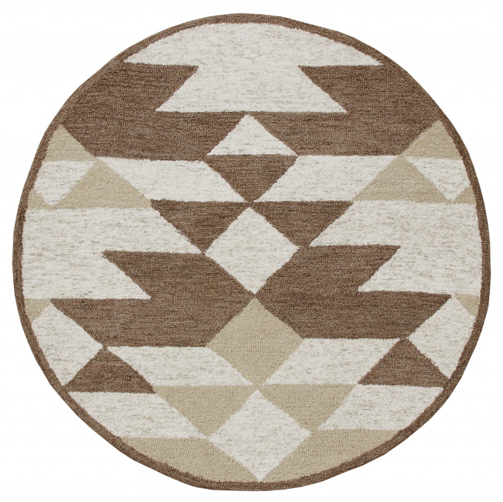 4’ Round Brown Bohemian Geometric Area Rug-396186-1